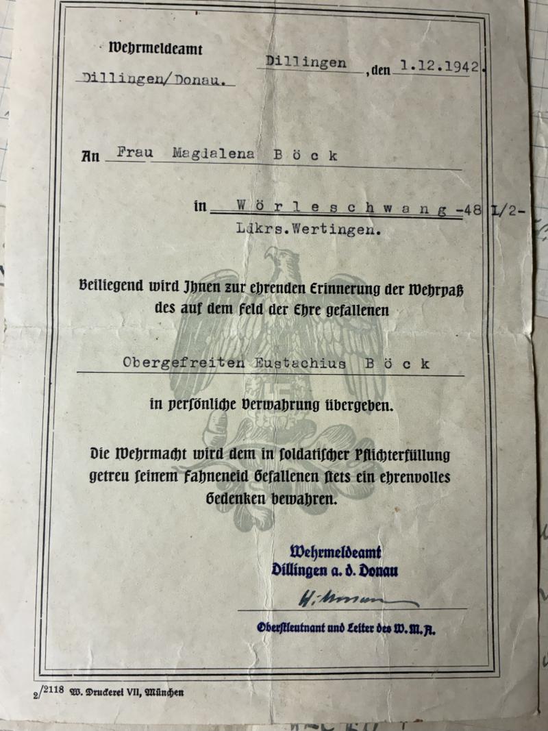Wehrpass - WH (Heer) - 60.Inf.Div. - Stalingrad - Böck