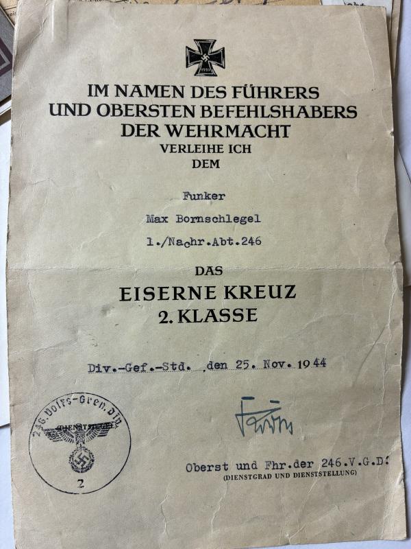 Soldbuch / citation - WH (Heer) - 246.V.G.D. - Bornschlegel