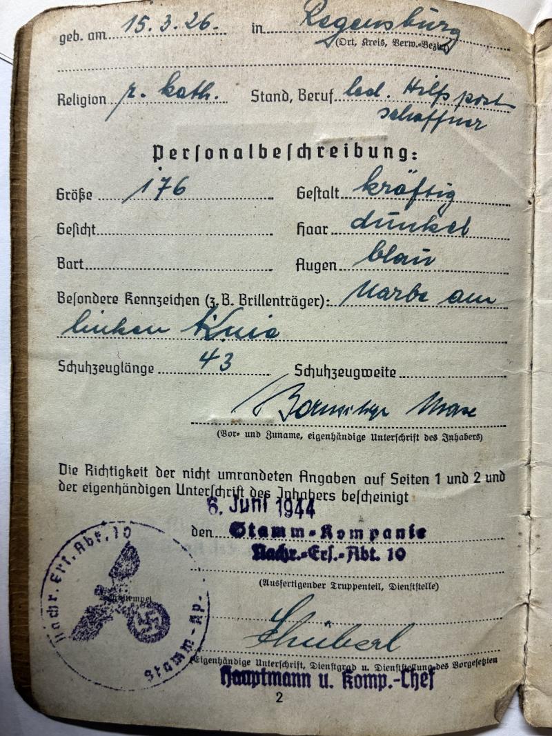 Soldbuch / citation - WH (Heer) - 246.V.G.D. - Bornschlegel