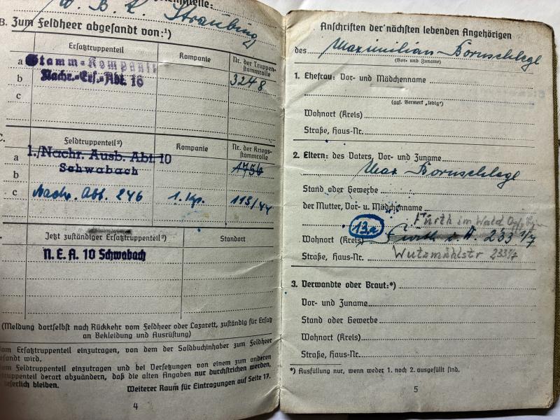 Soldbuch / citation - WH (Heer) - 246.V.G.D. - Bornschlegel