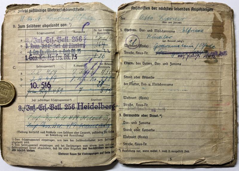 Soldbuch - WH (Heer) - 189.Inf.Div. - Alsace - Liemer