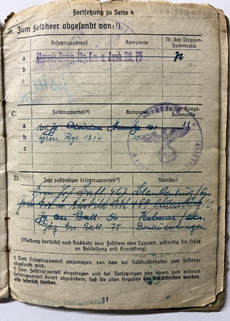Soldbuch - WH (Heer) - 189.Inf.Div. - Alsace - Liemer