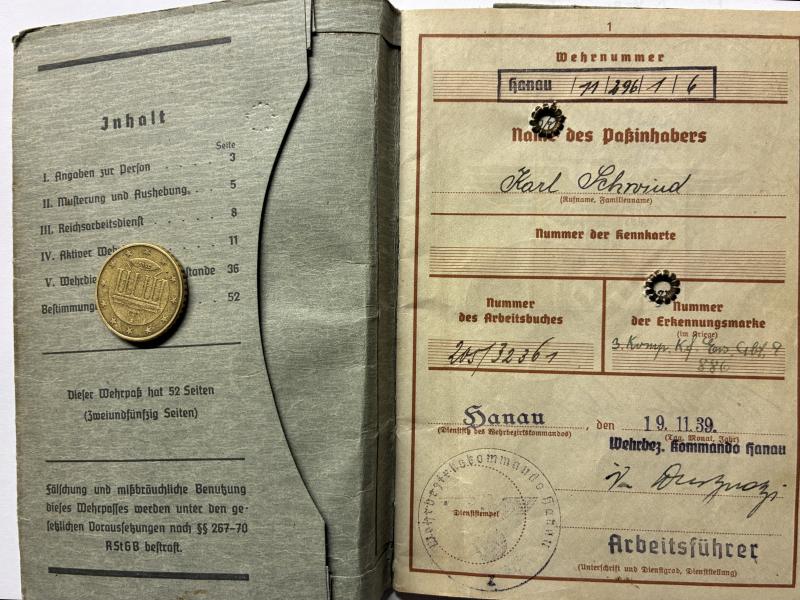 Wehrpass - WH (heer) - 1.Pz.Div. - Schwind