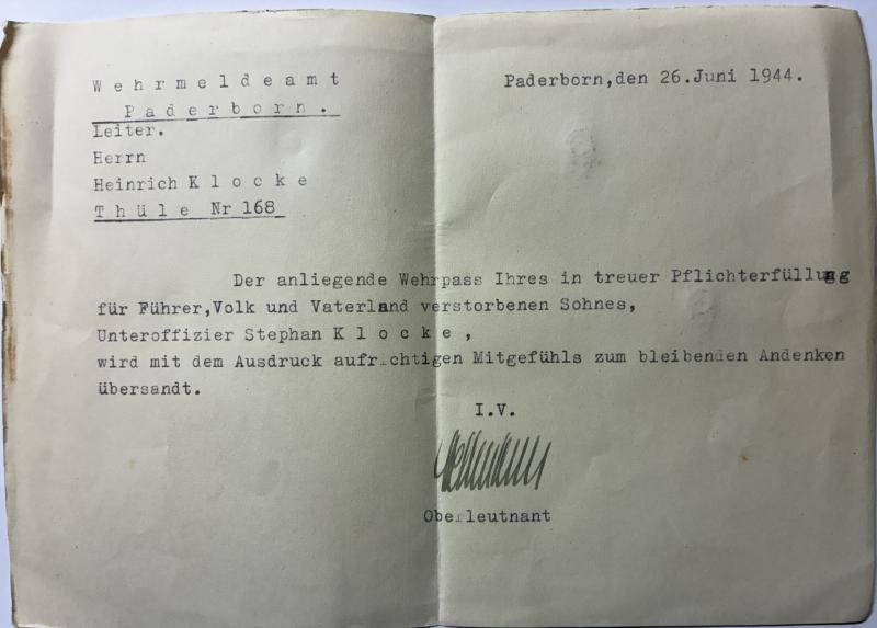 Wehrpass - WH (Heer) - 126.Inf.Div. - Klocke