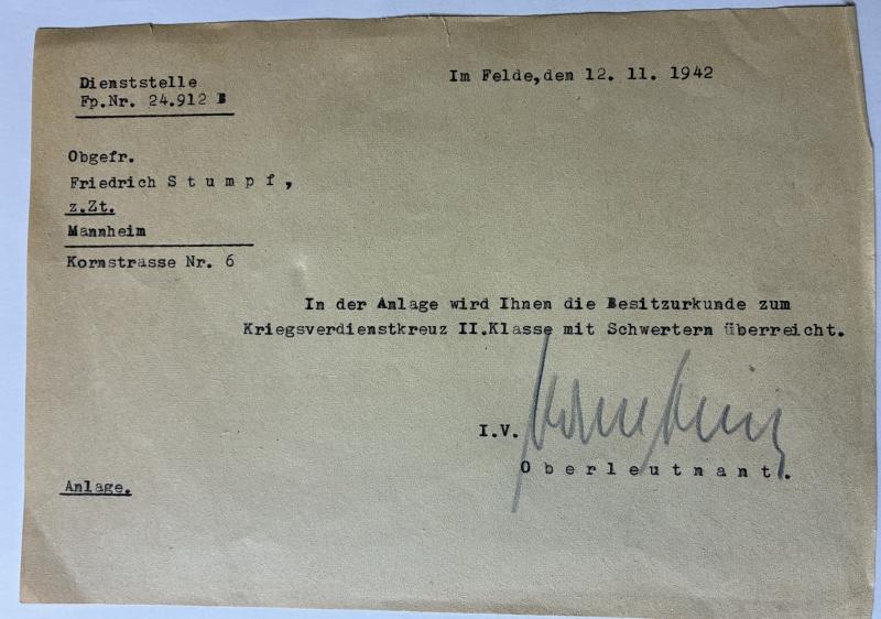Wehrpass/citation - WH (Heer) - schw.Art.Abt.(mot)106 - Stumpf