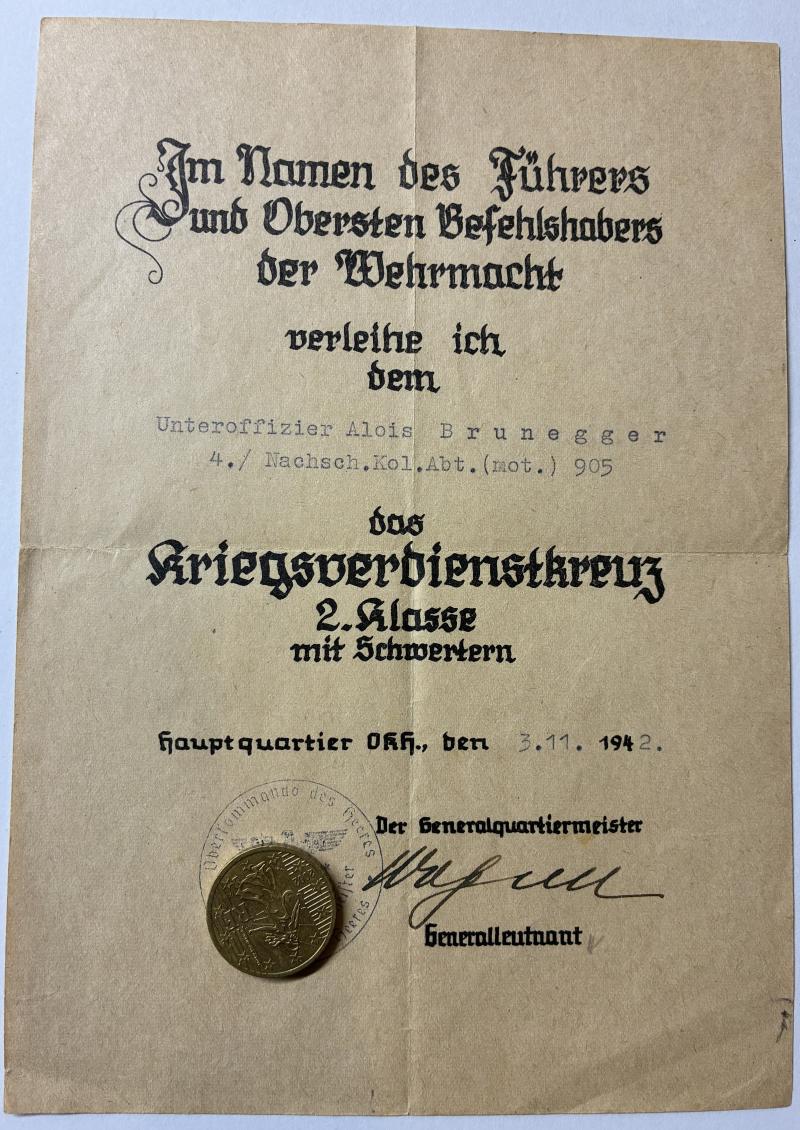 Citation - WH (Heer) - Nachschub Kolonne Abt.(mot) 905 - Brunegger