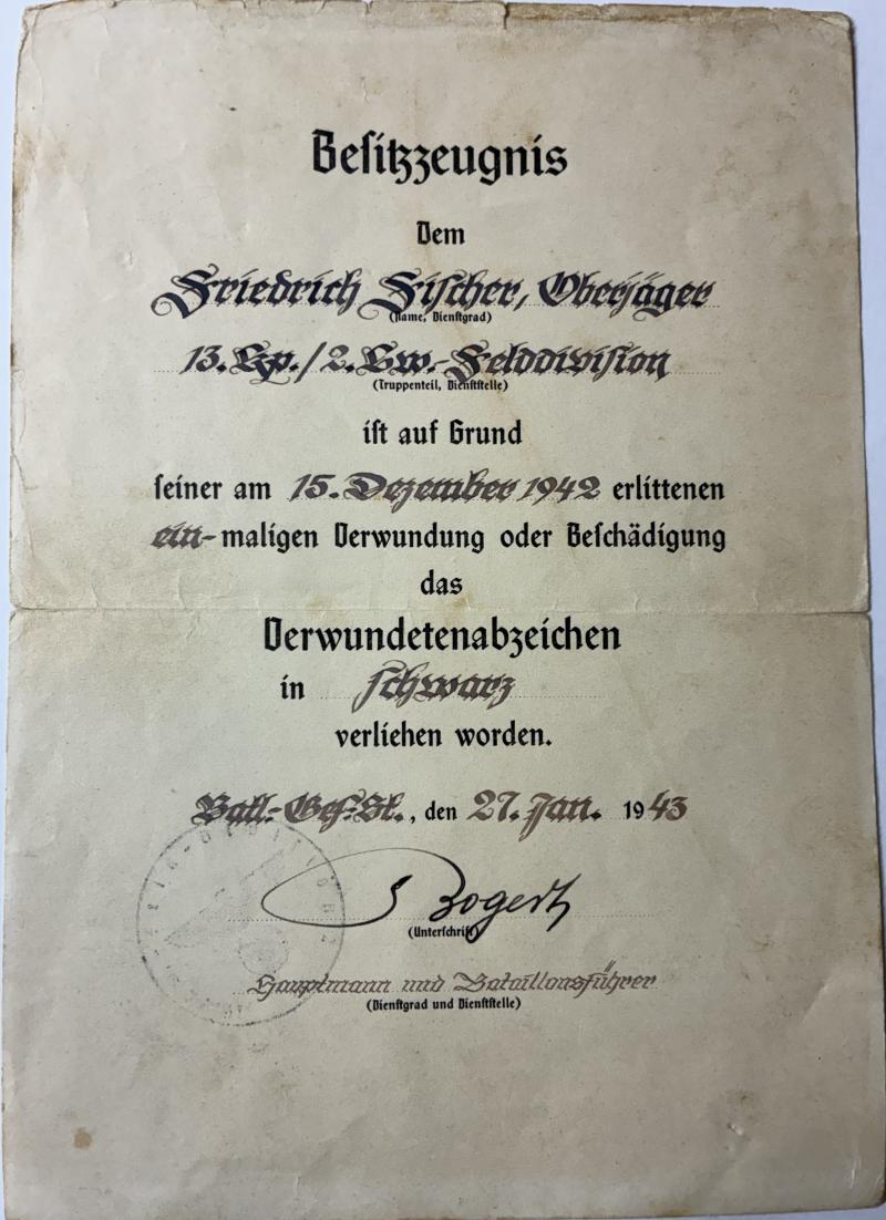 Citation - Luftwaffe - 2.Luftwaffe-Felddivision - Fischer