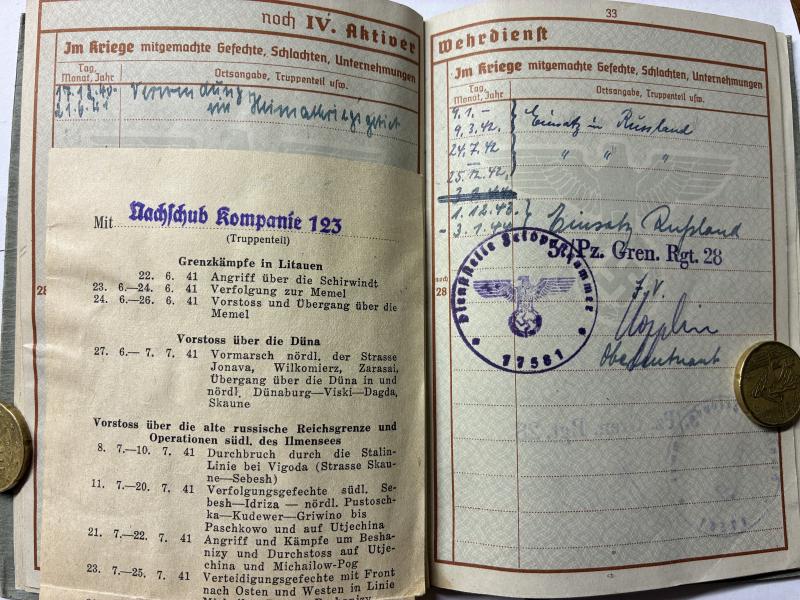 Wehrpass - WH (Heer) - 123.Inf.Div./8.Pz.Div. - Georgi