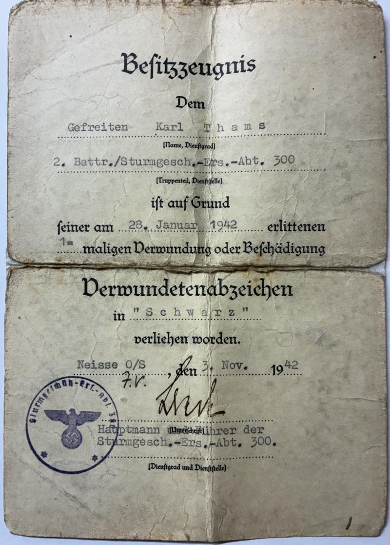 Citation grouping - WH (Heer) - Battr./Sturmgesch.Ers.Abt.300/402 Inf.Div. - Thams