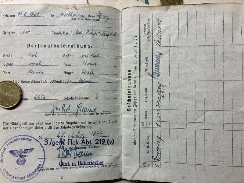 Soldbuch/citation grouping - Luftwaffe - 9.Feld.Div./6.Flak Div. - Himme