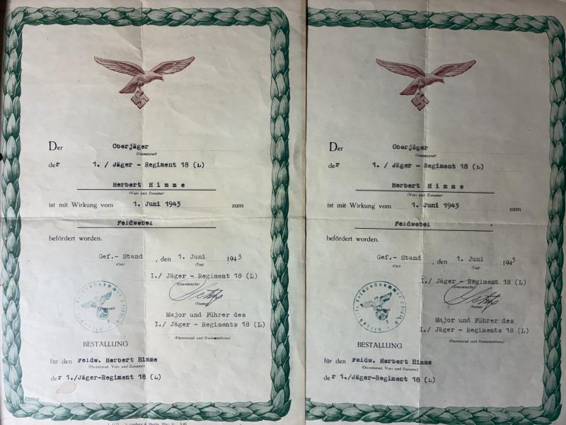 Soldbuch/citation grouping - Luftwaffe - 9.Feld.Div./6.Flak Div. - Himme
