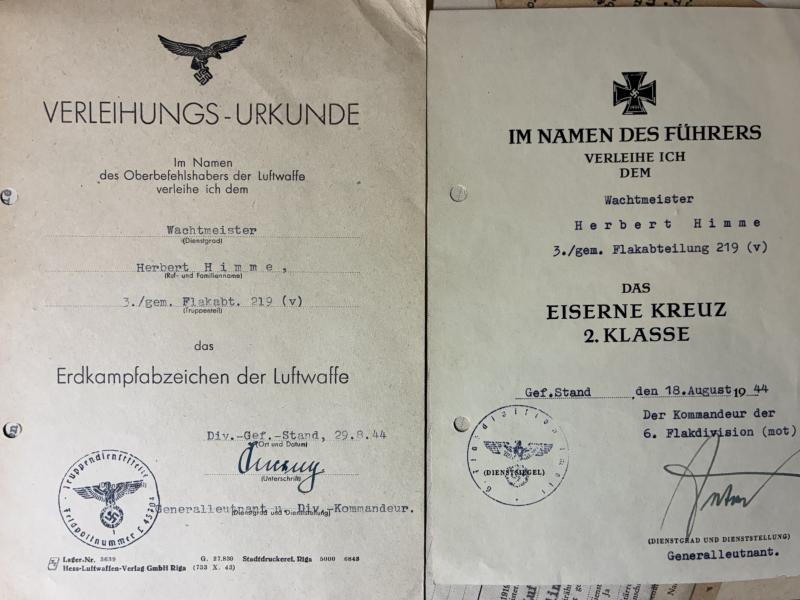 Soldbuch/citation grouping - Luftwaffe - 9.Feld.Div./6.Flak Div. - Himme