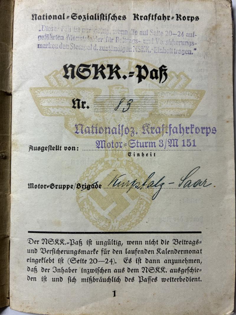 Wehrpass/Soldbuch/NSKK Pass/
