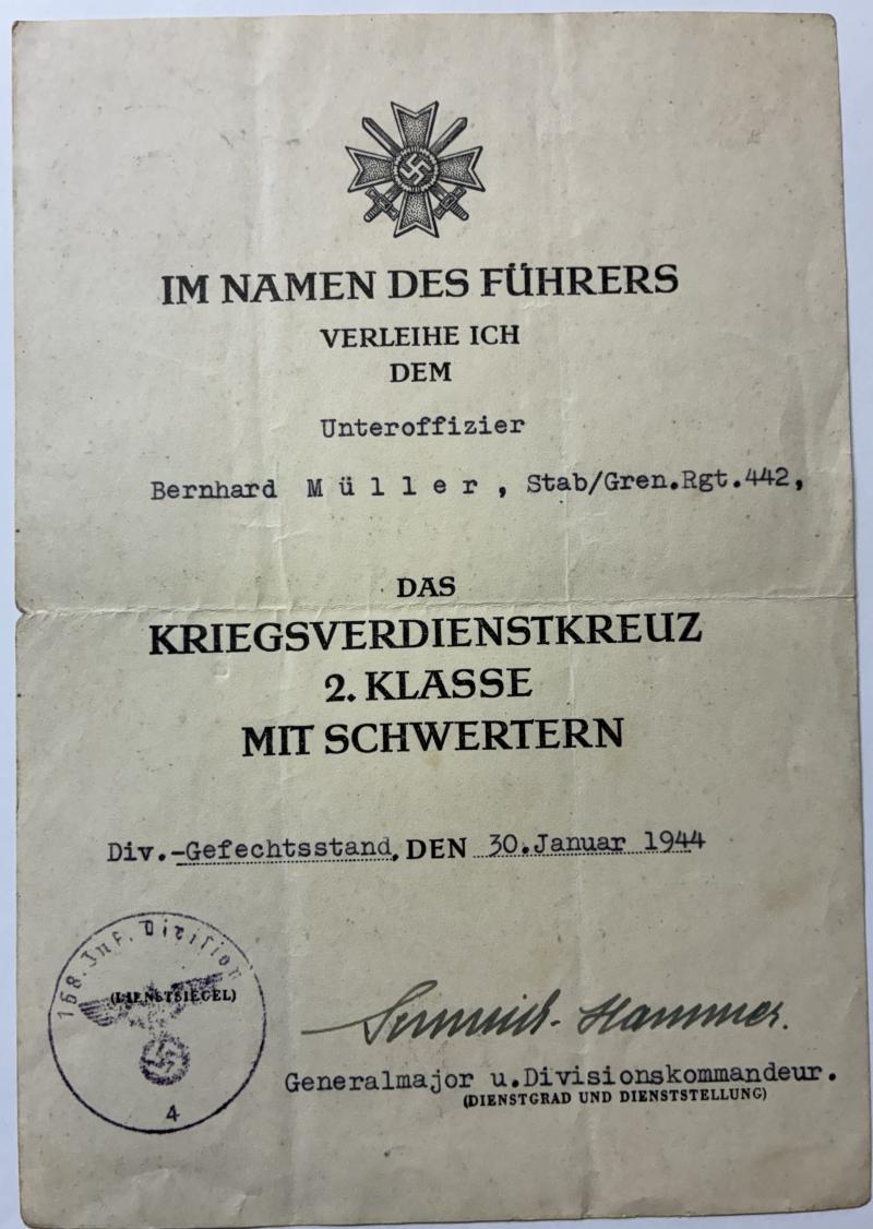 Citation - WH (Heer) - 168.Inf.Div. - Müller