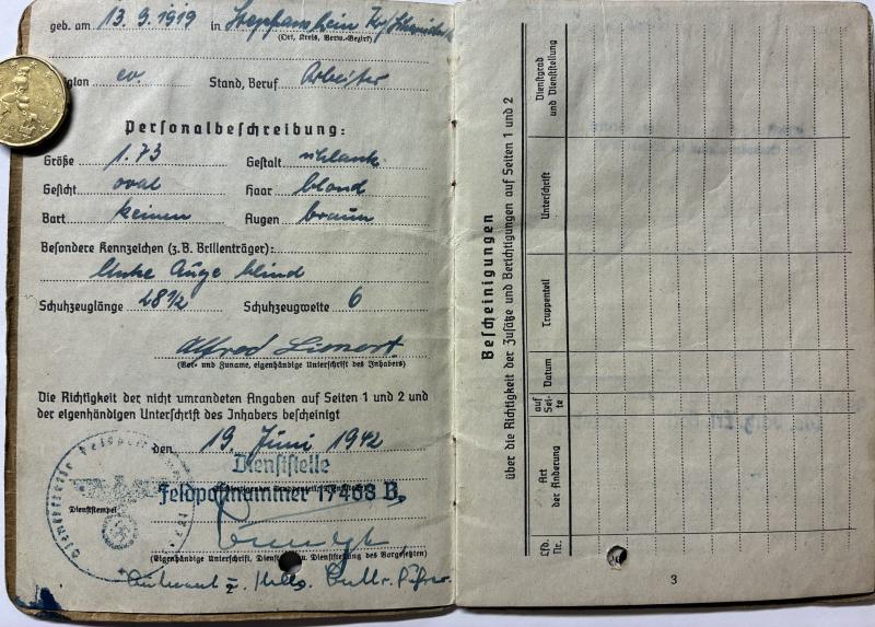 Soldbuch WH (Heer) - schw.Art.Abt.816 - Lienert