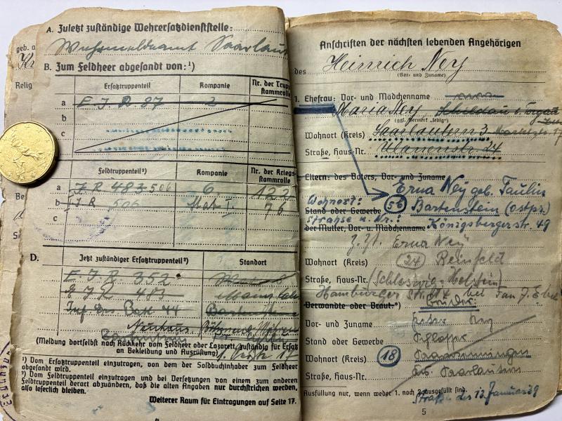 Soldbuch WH (Heer) - 542.VGD./12.Luft Feld Div. - Ney