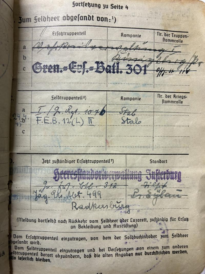 Soldbuch WH (Heer) - 542.VGD./12.Luft Feld Div. - Ney