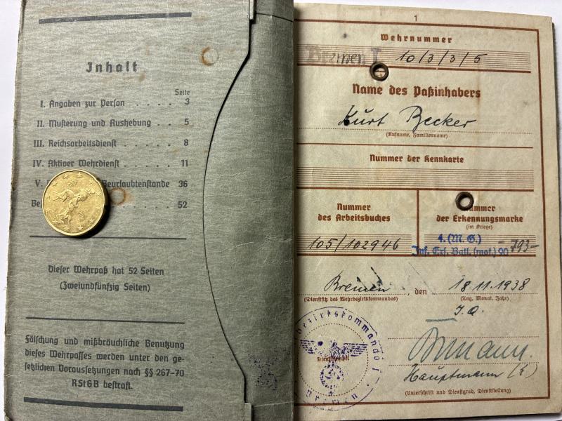 Wehrpass - WH (Heer) - 123.Inf.Div. -