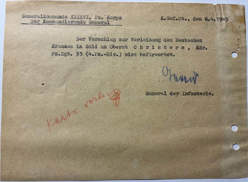 Recommandation German Cross - 4.Pz.Div. - Christern